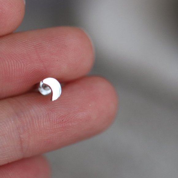 10K Solid White Gold "Garden Moon" Crescent Moon Earrings - by BrightlyandLilian - Picture 4 of 5